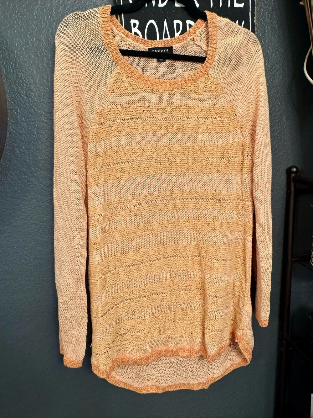 Trouve Lightweight Open-Knit Sweater in Peachy Orange. Large